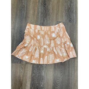 OTG Ruffled Tan and White Leaf Mini Skirt Women’s Size L Side Zip.